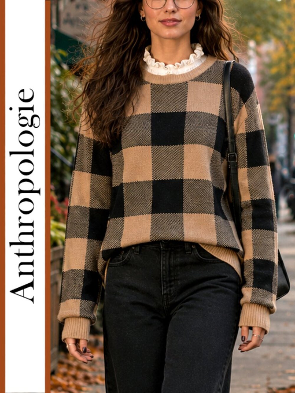 Anthropologie | Buffalo Plaid Ruffle-Collar Pullover Sweater